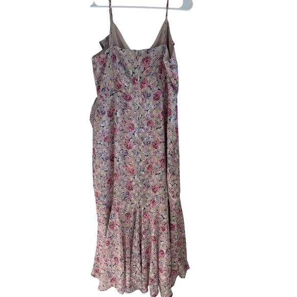 Express Floral Print Ruffle Faux Wrap Hi-Lo Maxi Dress Feminine Size L - Picture 4 of 11